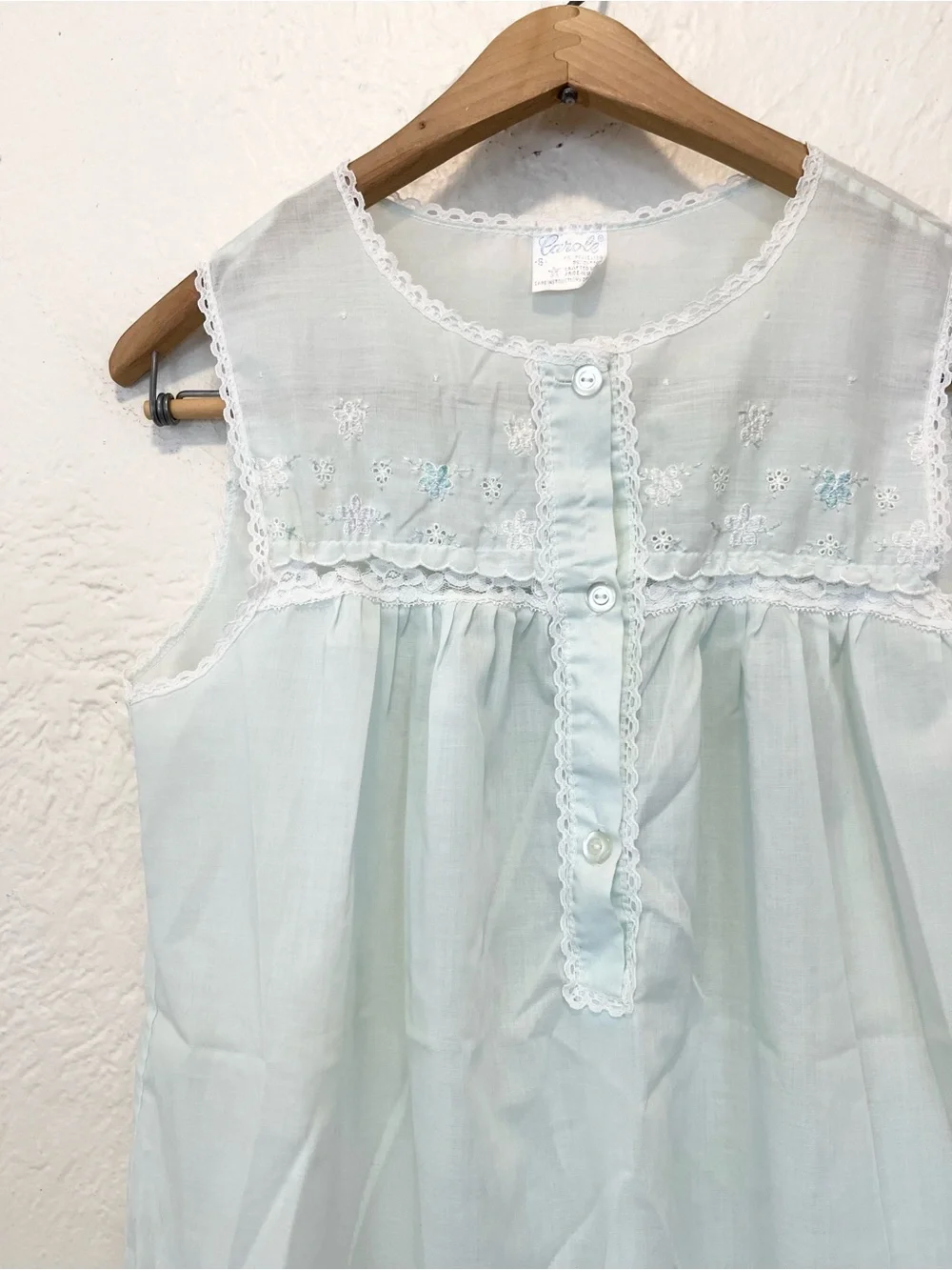 Vintage Micro Mini Babydoll Sleep Dress Blue Eyelet Lace Floral XS - Picture 9 of 14